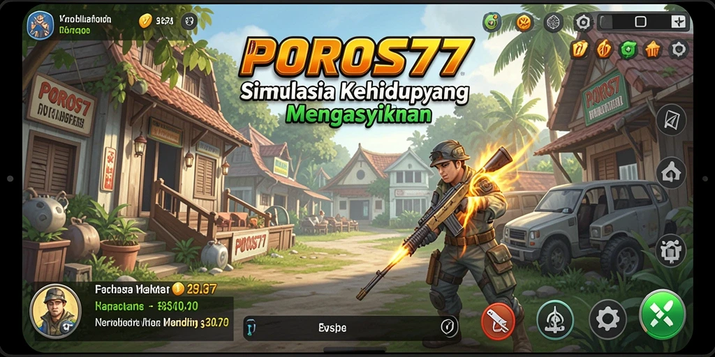 Tampilan gameplay POROS77 yang penuh warna dan interaksi.