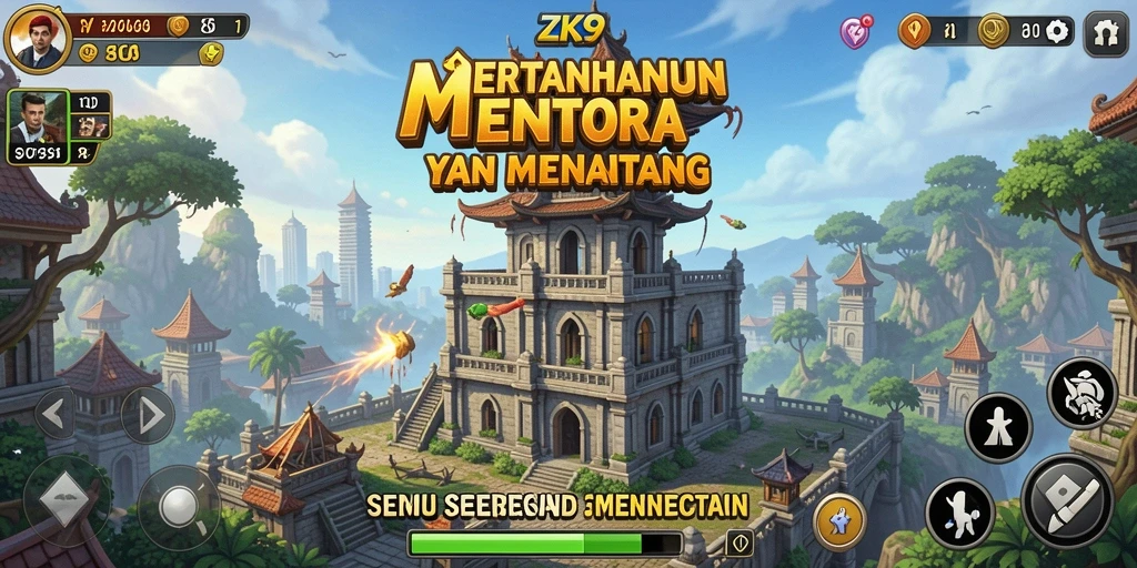 Screenshot ZK9 menampilkan aksi menara pertahanan dalam pertempuran sengit.